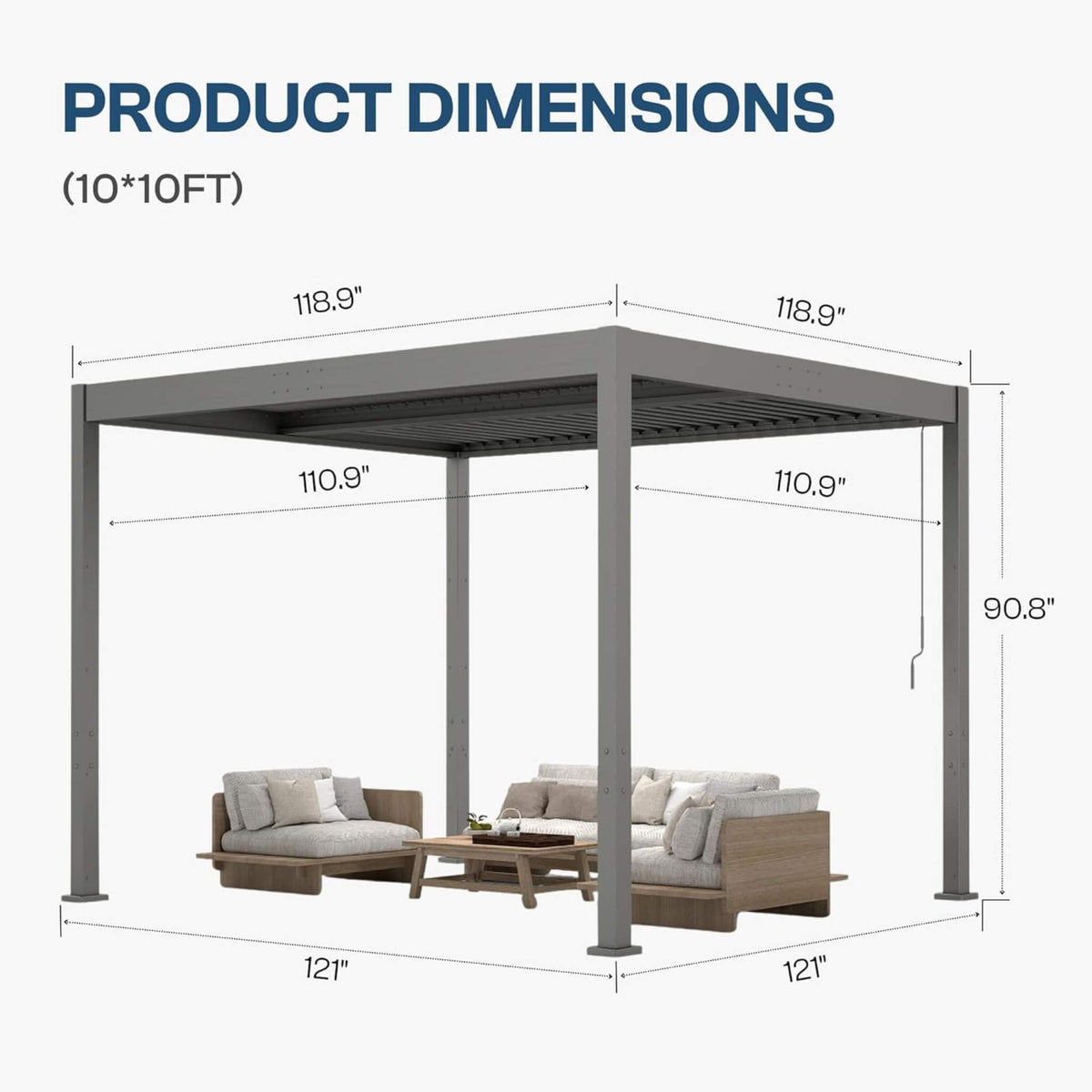 Aluminum Louvered Pergola Kit With Adjustable Roof & Drainage (SAK94316)