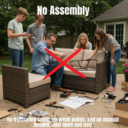 Wicker Outdoor Lounge Set With Cushions And Fire Pit