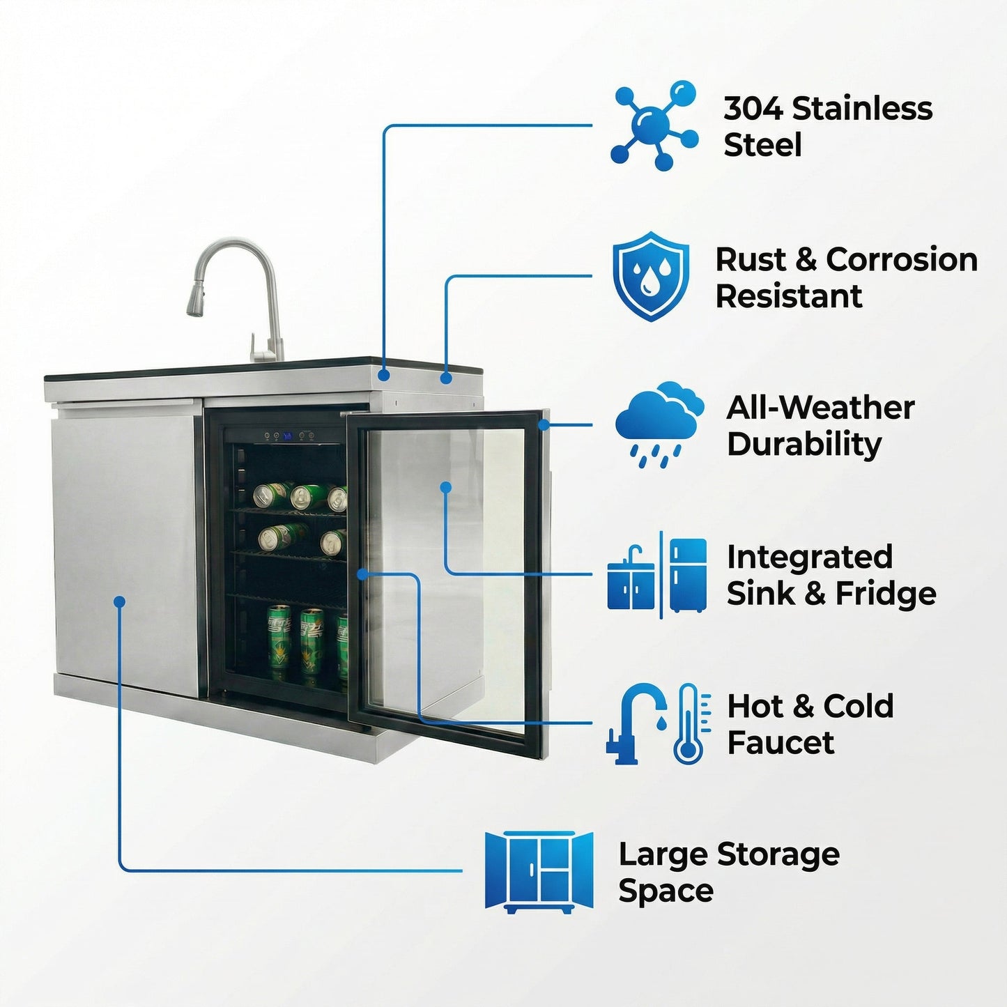 Sink and Fridge Combo for Outdoor Kitchen, 70L Refrigerator and Sink with Pull-Down Faucet