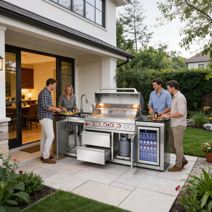 Outdoor Kitchen Island 82.5 Inch 6-Burner Propane Gas BBQ Grill