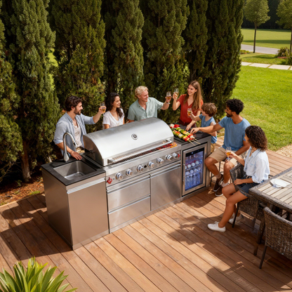 Outdoor Kitchen Island 82.5 Inch 6-Burner Propane Gas BBQ Grill