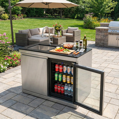 Sink and Fridge Combo for Outdoor Kitchen, 70L Refrigerator and Sink with Pull-Down Faucet