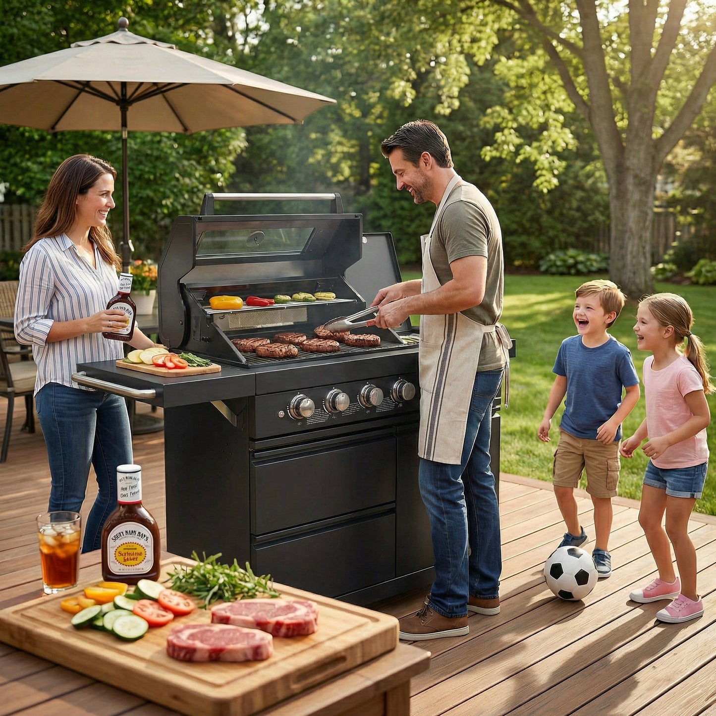 46-Inch 75300 BTU 6-Burners Deluxe Stainless Steel Gas Outdoor Kitchen Barbecue Grill