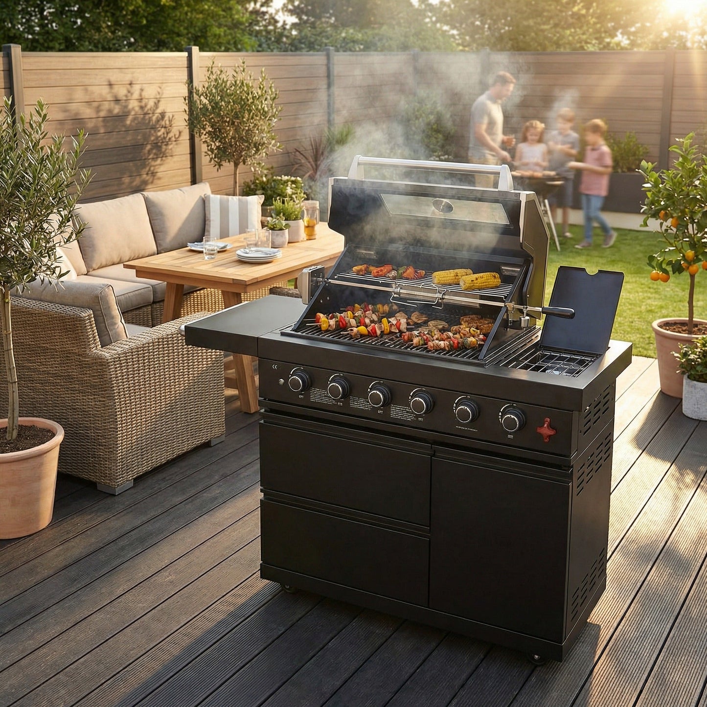 46-Inch 75300 BTU 6-Burners Deluxe Stainless Steel Gas Outdoor Kitchen Barbecue Grill