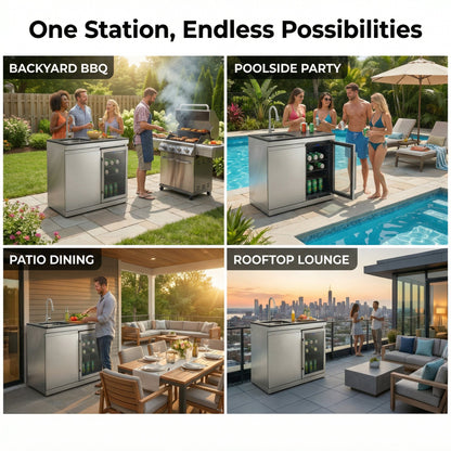 Sink and Fridge Combo for Outdoor Kitchen, 70L Refrigerator and Sink with Pull-Down Faucet