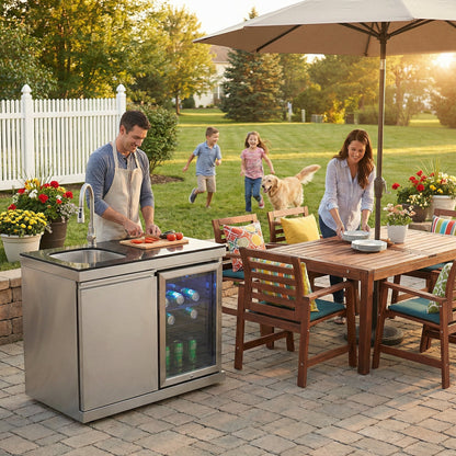 Sink and Fridge Combo for Outdoor Kitchen, 70L Refrigerator and Sink with Pull-Down Faucet