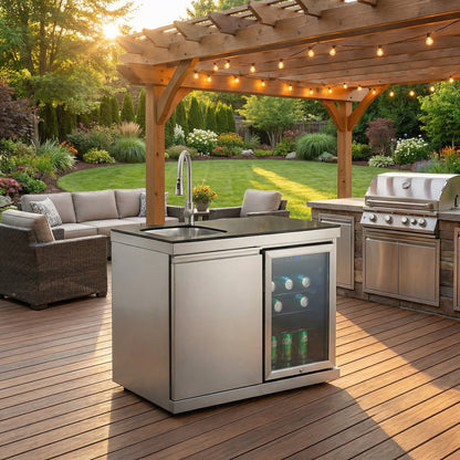 Sink and Fridge Combo for Outdoor Kitchen, 70L Refrigerator and Sink with Pull-Down Faucet