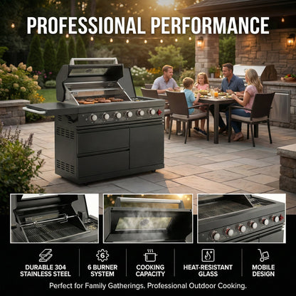 46-Inch 75300 BTU 6-Burners Deluxe Stainless Steel Gas Outdoor Kitchen Barbecue Grill
