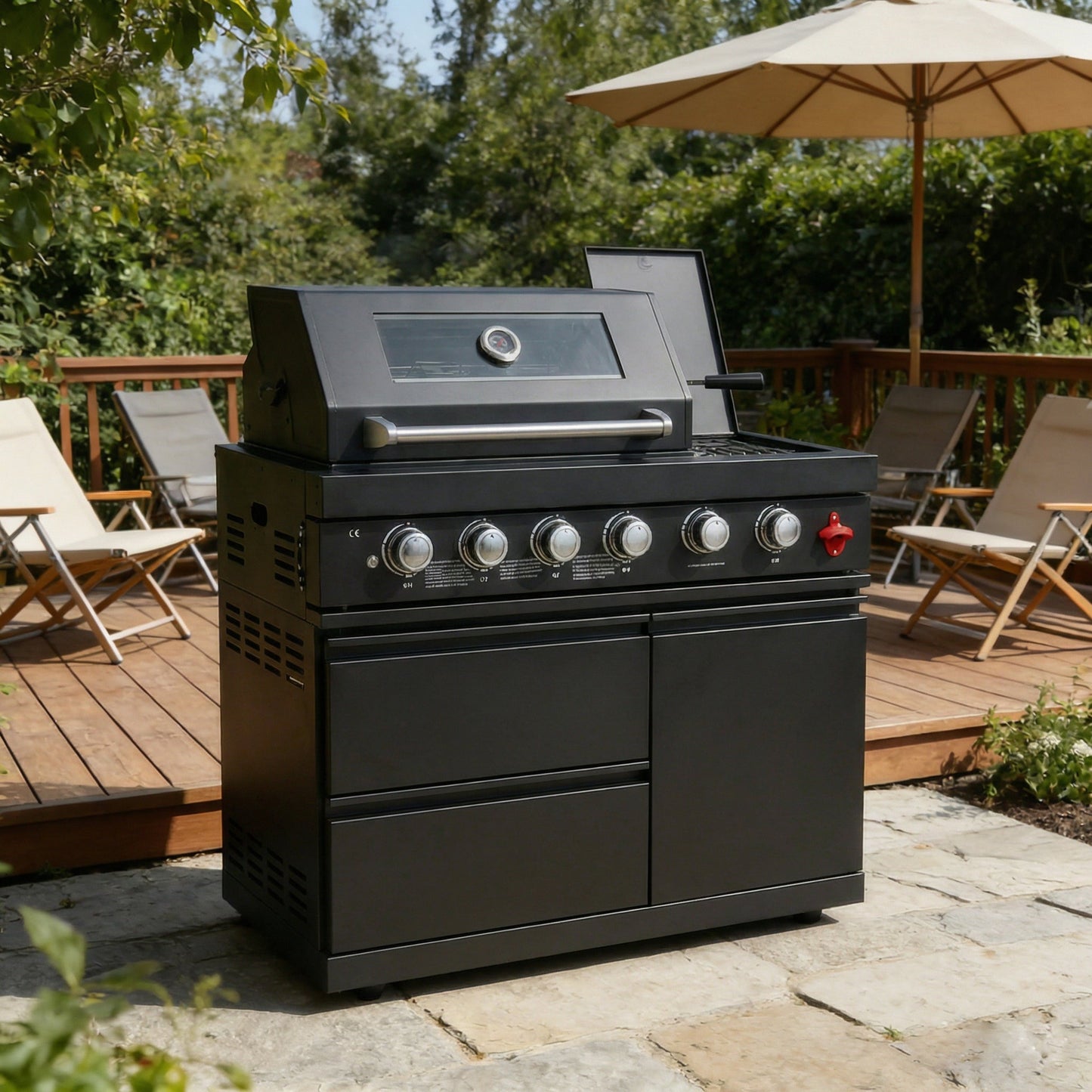 46-Inch 75300 BTU 6-Burners Deluxe Stainless Steel Gas Outdoor Kitchen Barbecue Grill