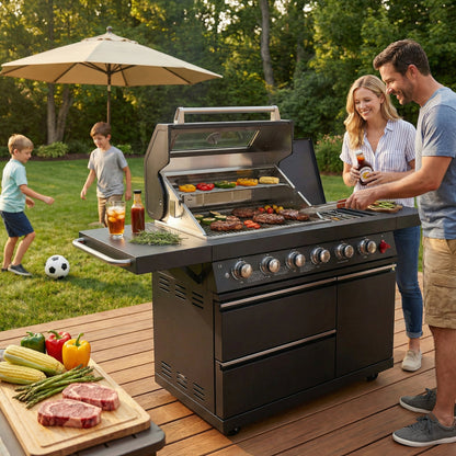 46-Inch 75300 BTU 6-Burners Deluxe Stainless Steel Gas Outdoor Kitchen Barbecue Grill