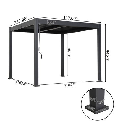 Byron Black Outdoor Pergola Aluminum with Adjustable Louvered Roof