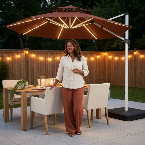 Cantilever Patio Umbrella Built to Last, Integrated LED Lighting, Powder-Coated Aluminum, Premium Fabric