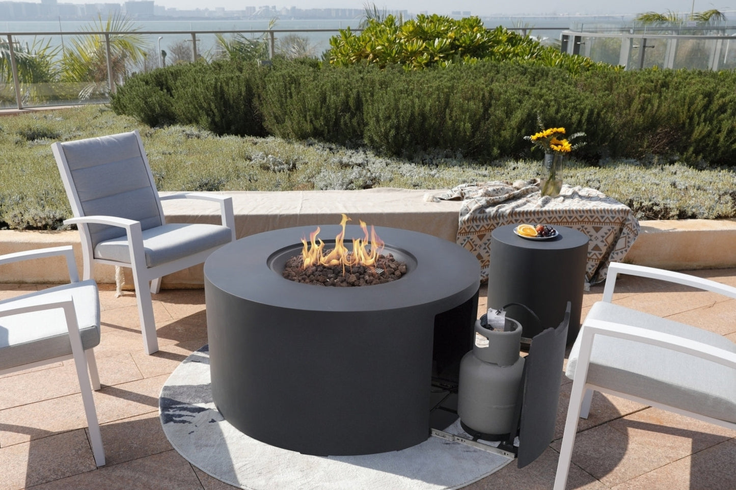 Sol Living Pacaya Propane Fire Pit Light Grey, 43 x 43 Inches