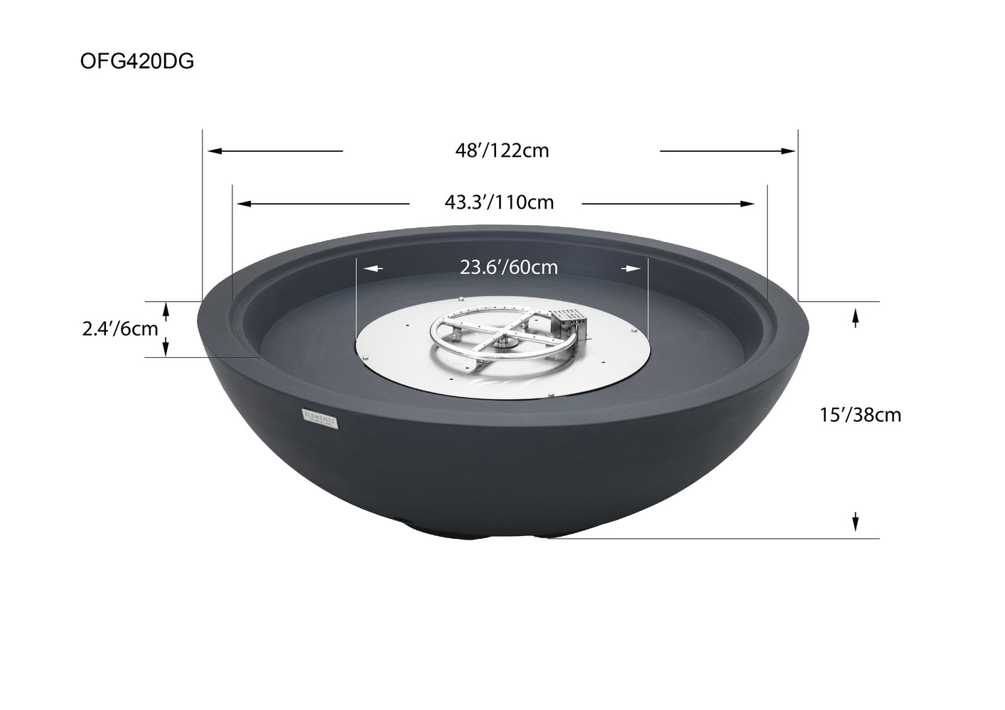 Elementi Plus Rose Bowl Fire Pit, 48 x 48 Inches