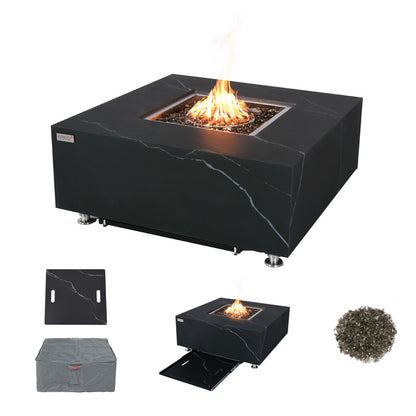 Sofia Outdoor Bulgaria Black Fire Pit Table - Select Fuel Type