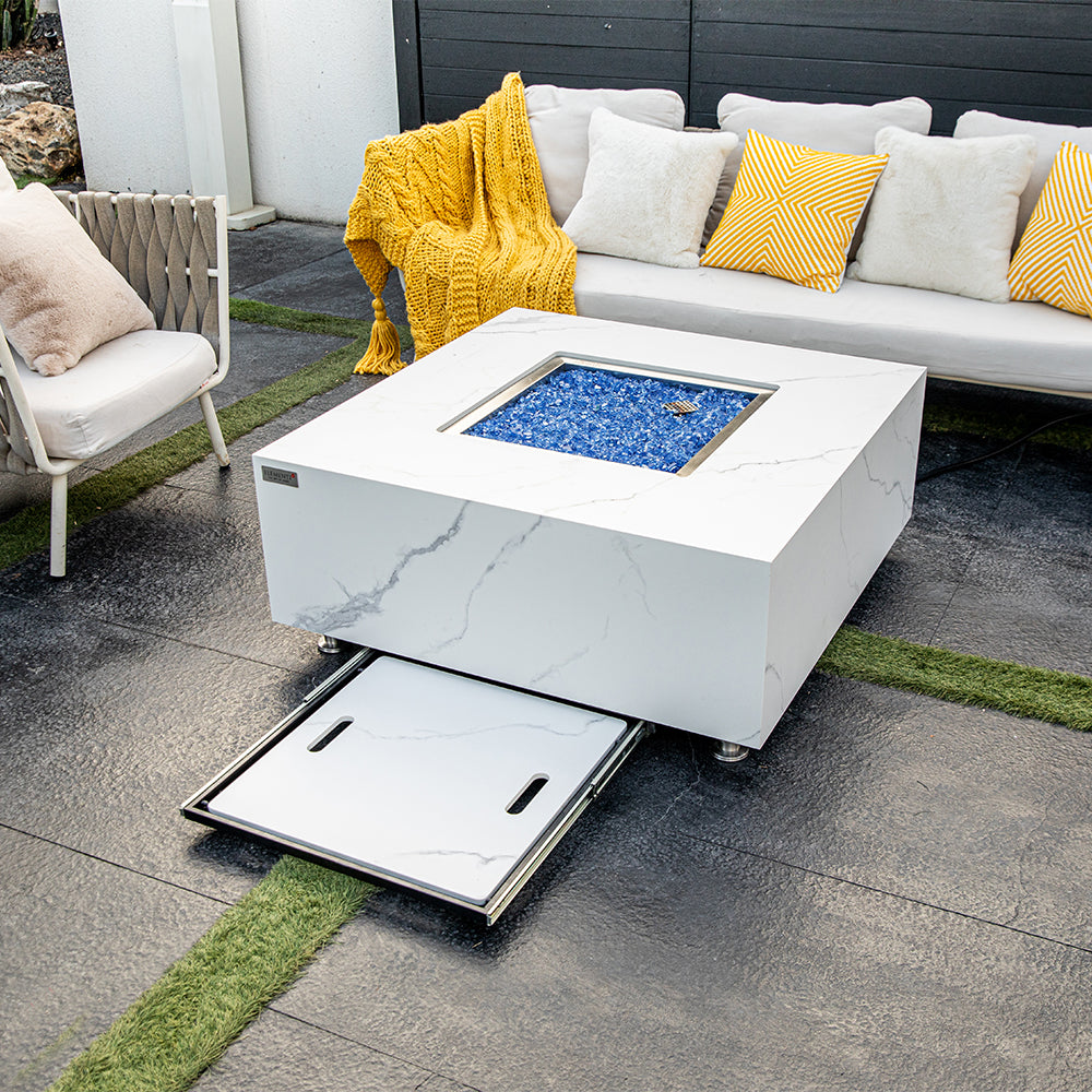 Bianco Outdoor Bianco White Fire Pit Table - Select Fuel Type
