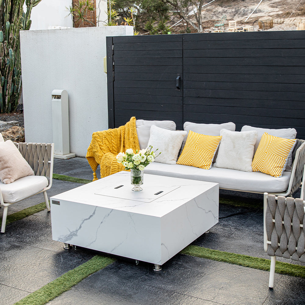 Bianco Outdoor Bianco White Fire Pit Table - Select Fuel Type