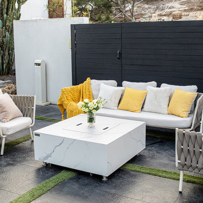 Bianco Outdoor Bianco White Fire Pit Table - Select Fuel Type