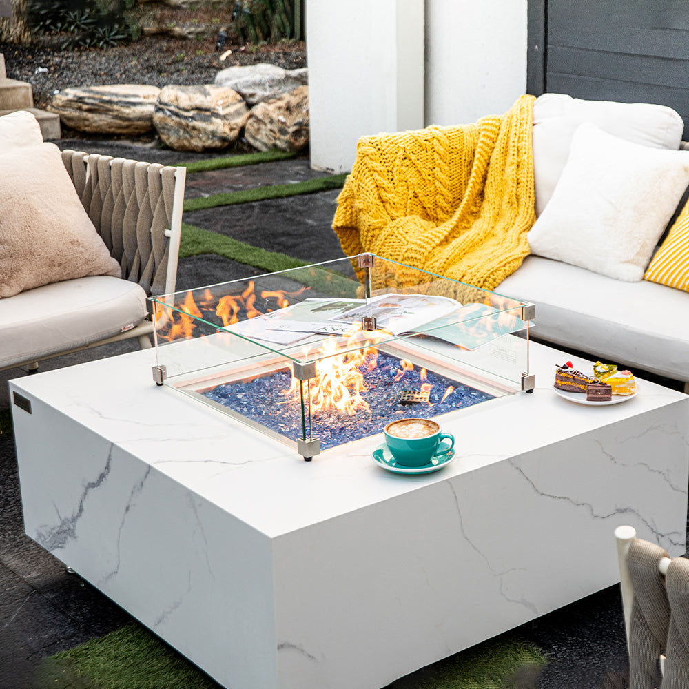 Bianco Outdoor Bianco White Fire Pit Table - Select Fuel Type