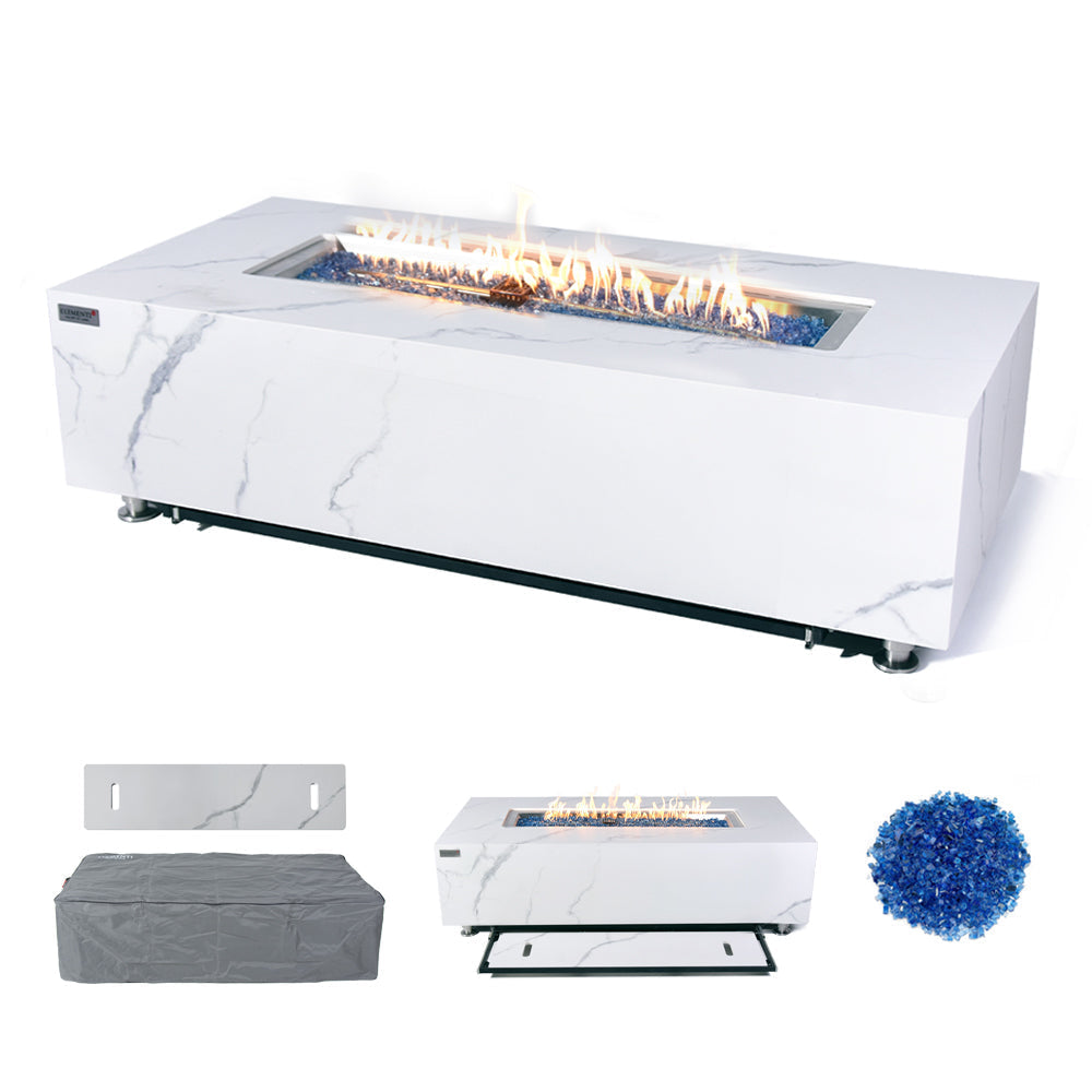 Carrara Outdoor Bianco White Fire Pit Table - Select Fuel Type