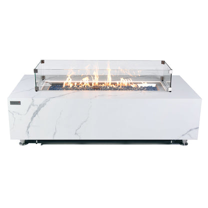 Carrara Outdoor Bianco White Fire Pit Table - Select Fuel Type