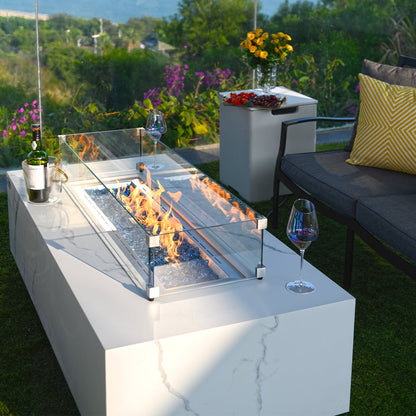 Carrara Outdoor Bianco White Fire Pit Table - Select Fuel Type
