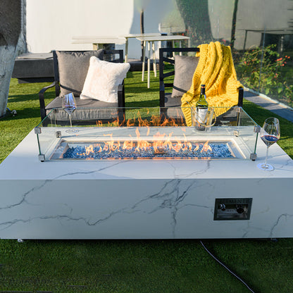 Carrara Outdoor Bianco White Fire Pit Table - Select Fuel Type