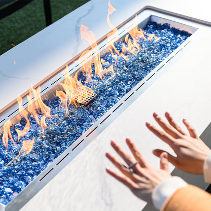 Carrara Outdoor Bianco White Fire Pit Table - Select Fuel Type