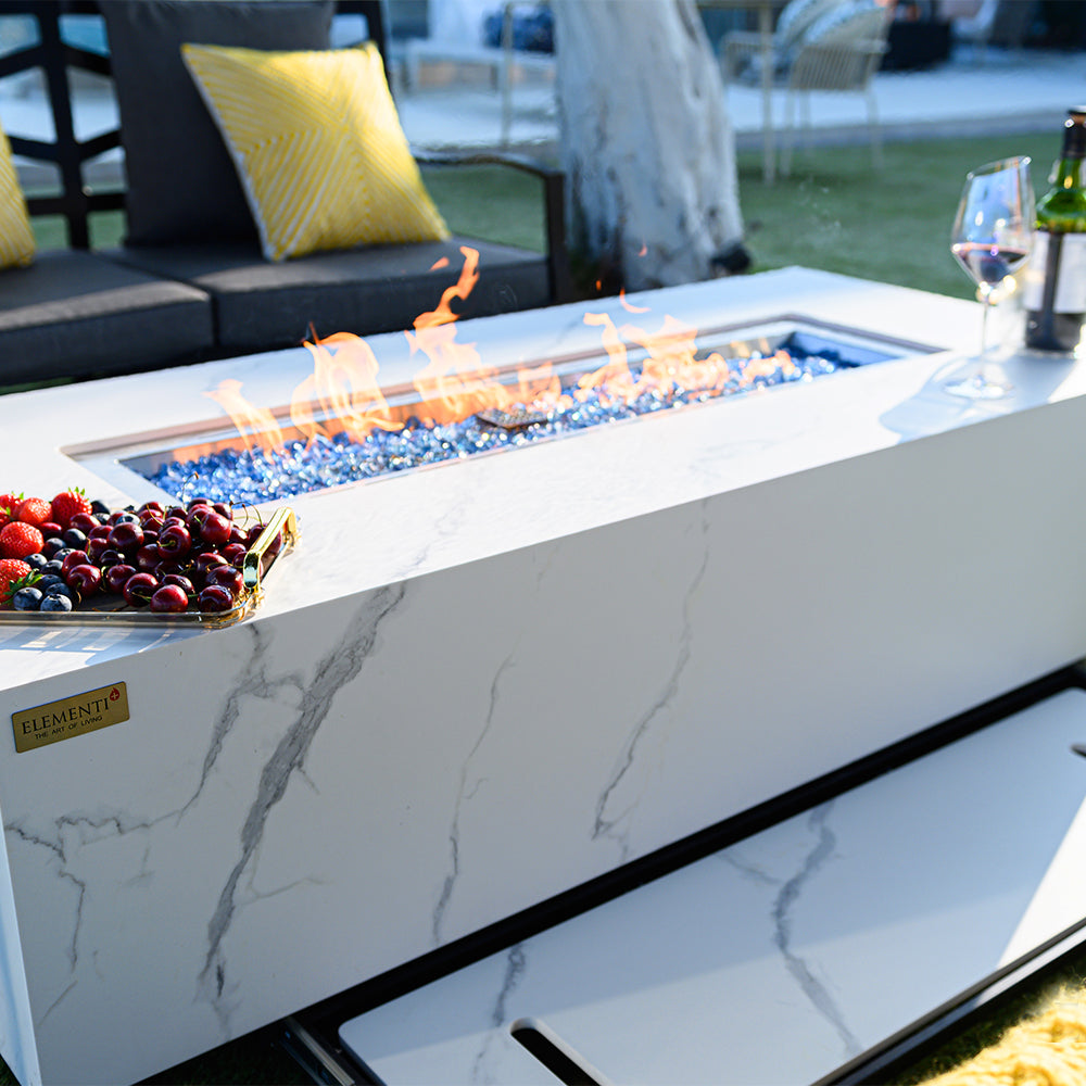 Carrara Outdoor Bianco White Fire Pit Table - Select Fuel Type