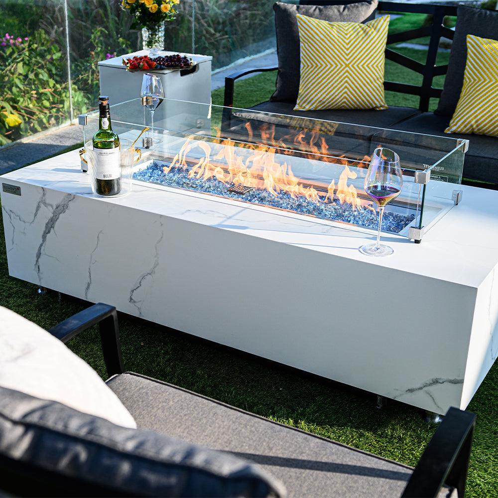 Carrara Outdoor Bianco White Fire Pit Table - Select Fuel Type