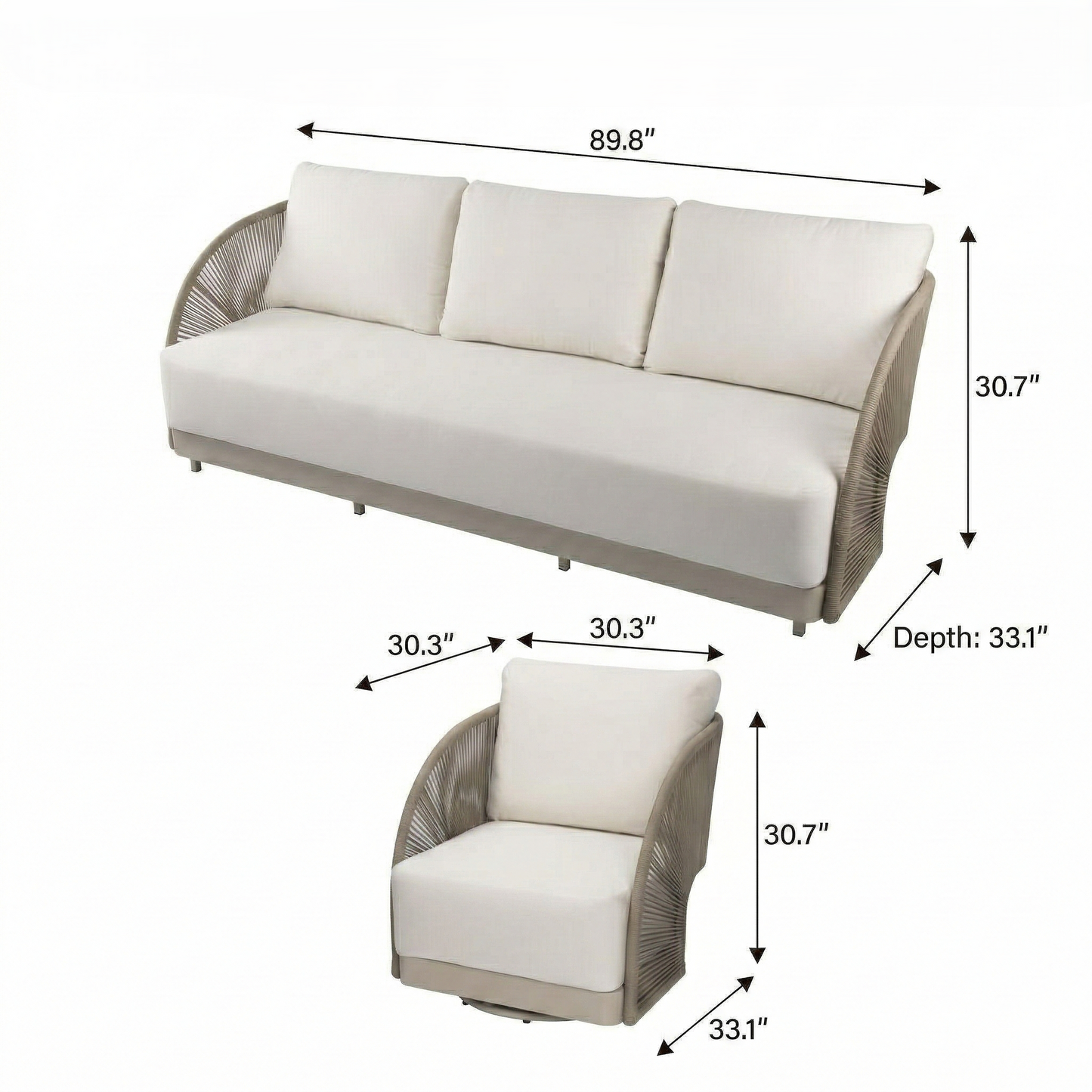 Malibu 3-Piece Aluminum Outdoor Patio Furniture Set