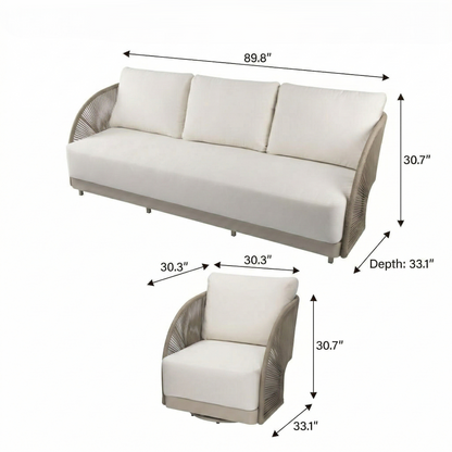 Malibu 3-Piece Aluminum Outdoor Patio Furniture Set