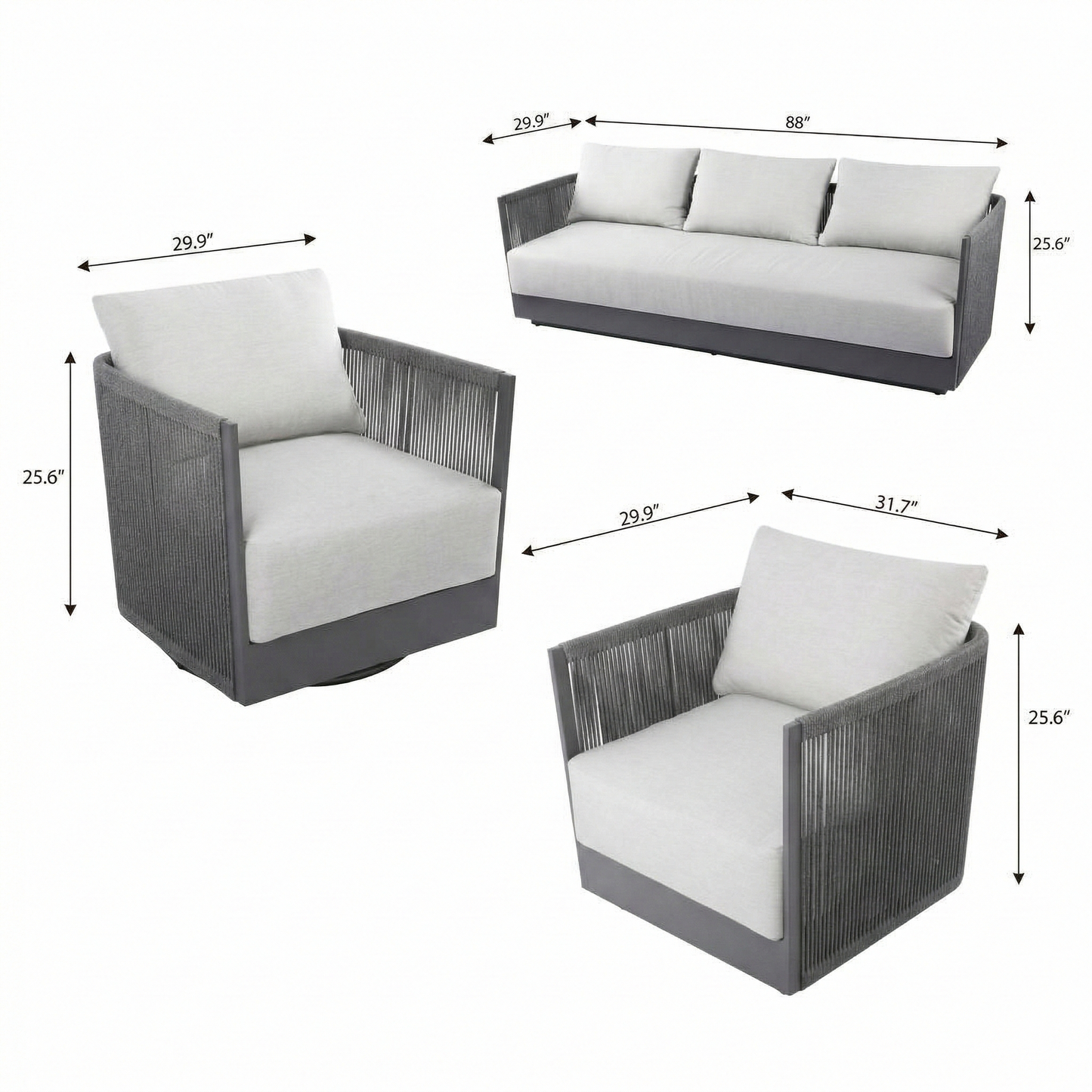 Capri 3-Piece Aluminum Outdoor Patio Furniture Set