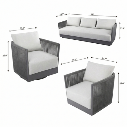 Capri 3-Piece Aluminum Outdoor Patio Furniture Set