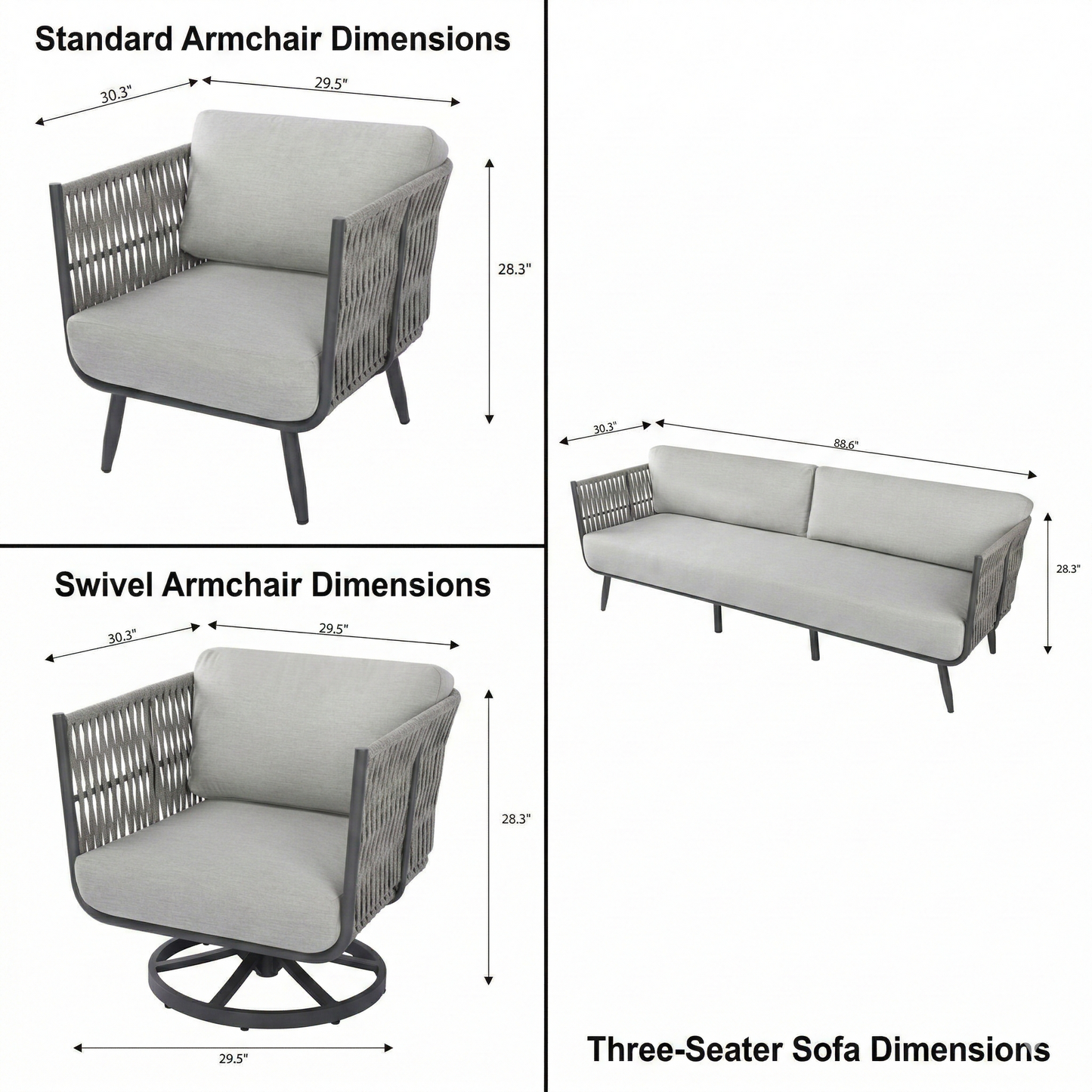 Milano 3-Piece Aluminum Outdoor Patio Furniture Set