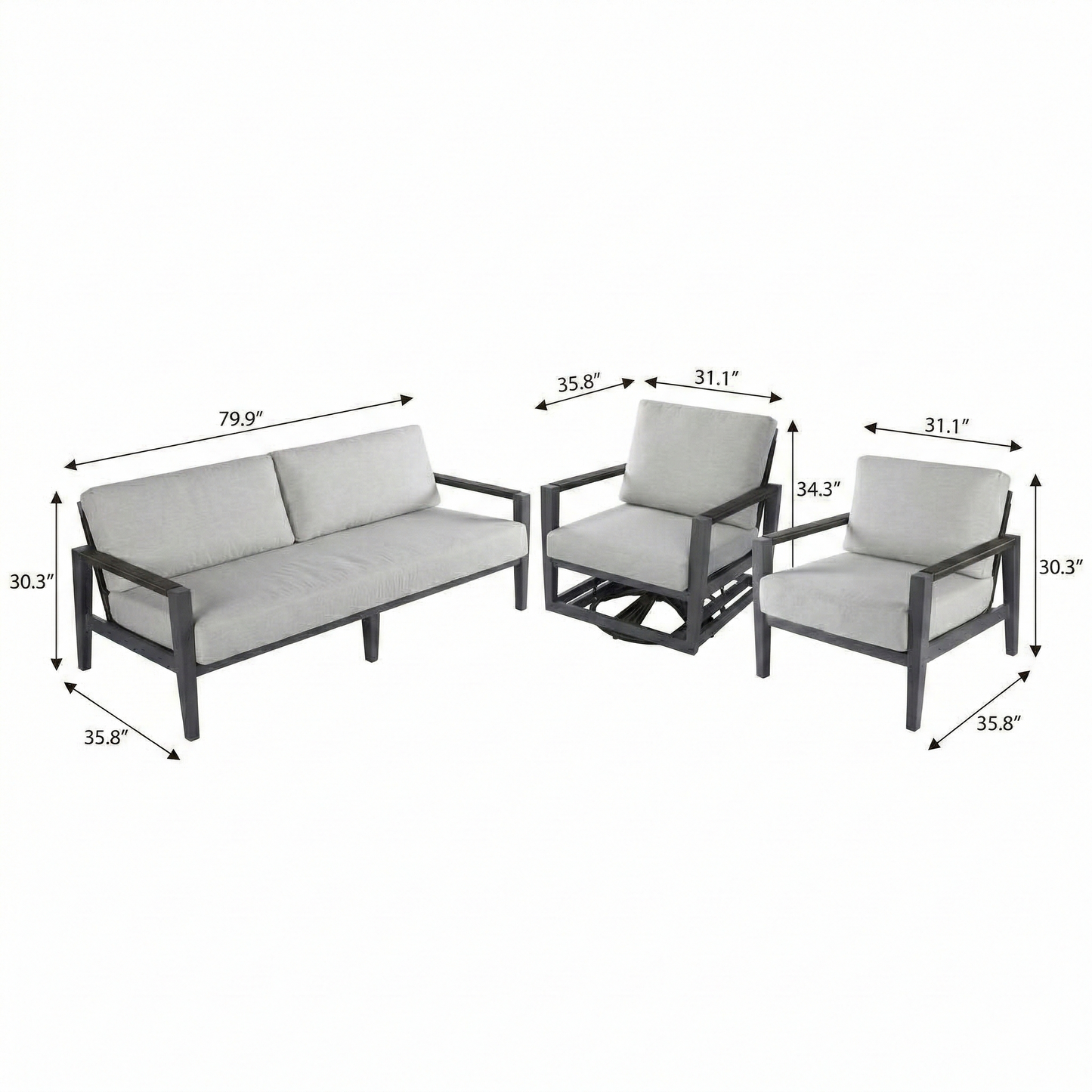 Laguna 3-Piece Aluminum Outdoor Patio Furniture Set