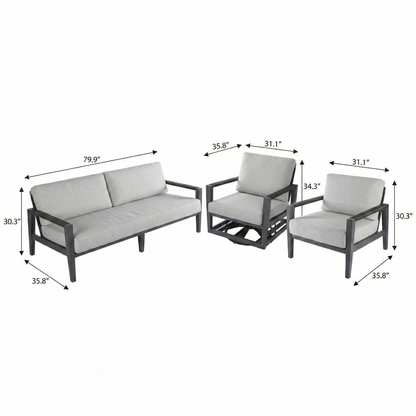 Laguna 3-Piece Aluminum Outdoor Patio Furniture Set