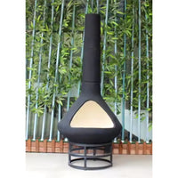Chiminea Fire Pit Designed for Outdoor Entertaining, High-Draft Steel Construction, Ceramic Coating, Elevated Base