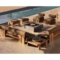 Patio Furniture Set Built to Last Decades, Solid Teak Frames, Reinforced Concrete Firepit, Modular Design