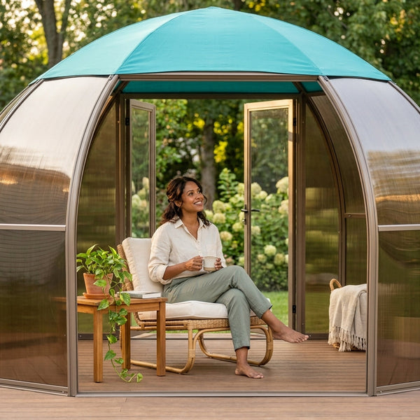 Garden Pavilion Designed for Year-Round Use, 360° Polycarbonate Panels, UV-Resistant Canopy, Powder-Coated Frame