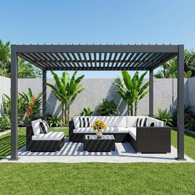 Aluminum Louvered Pergola Kit With Adjustable Roof & Drainage (SAK94316)