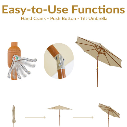 Sunnydaze 8.5 ft Solar Patio Umbrella with Faux Woodgrain Finish