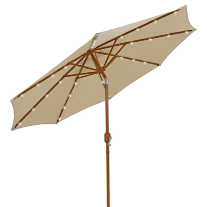 Sunnydaze 8.5 ft Solar Patio Umbrella with Faux Woodgrain Finish