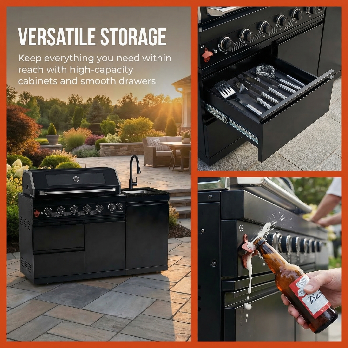 62.6 Inch 6-Burner Deluxe Stainless Steel Propane Gas Outdoor Kitchen Barbecue Island Grill