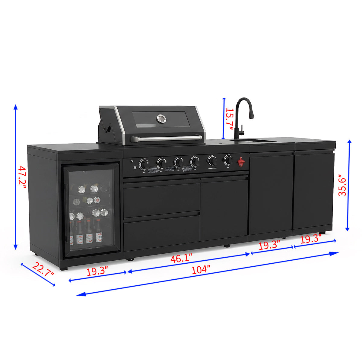 4-Burner Deluxe Stainless Steel Propane Gas Outdoor Kitchen Barbecue Island Grill