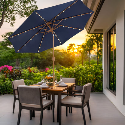 Sunnydaze 8.5 ft Solar Patio Umbrella with Faux Woodgrain Finish