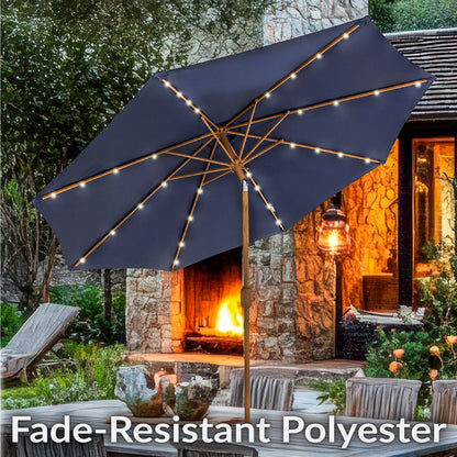 Sunnydaze 8.5 ft Solar Patio Umbrella with Faux Woodgrain Finish