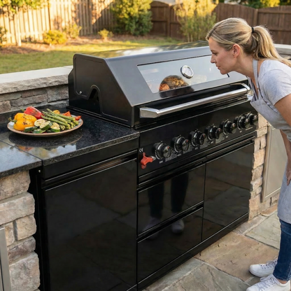 Black 6-Burner 85000 BTU Deluxe Stainless Steel Propane Gas Outdoor Kitchen Barbecue Island Grill with Marble