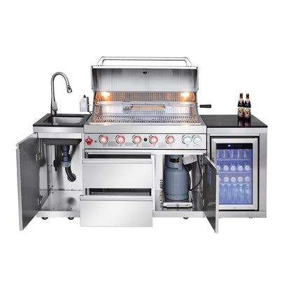 Outdoor Kitchen Island 82.5 Inch 6-Burner Propane Gas BBQ Grill