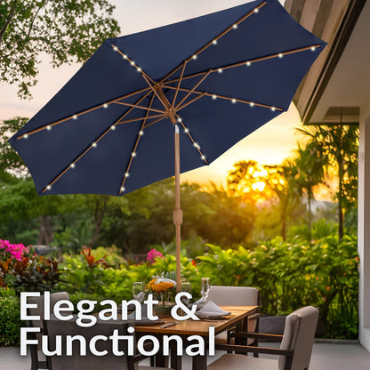 Sunnydaze 8.5 ft Solar Patio Umbrella with Faux Woodgrain Finish